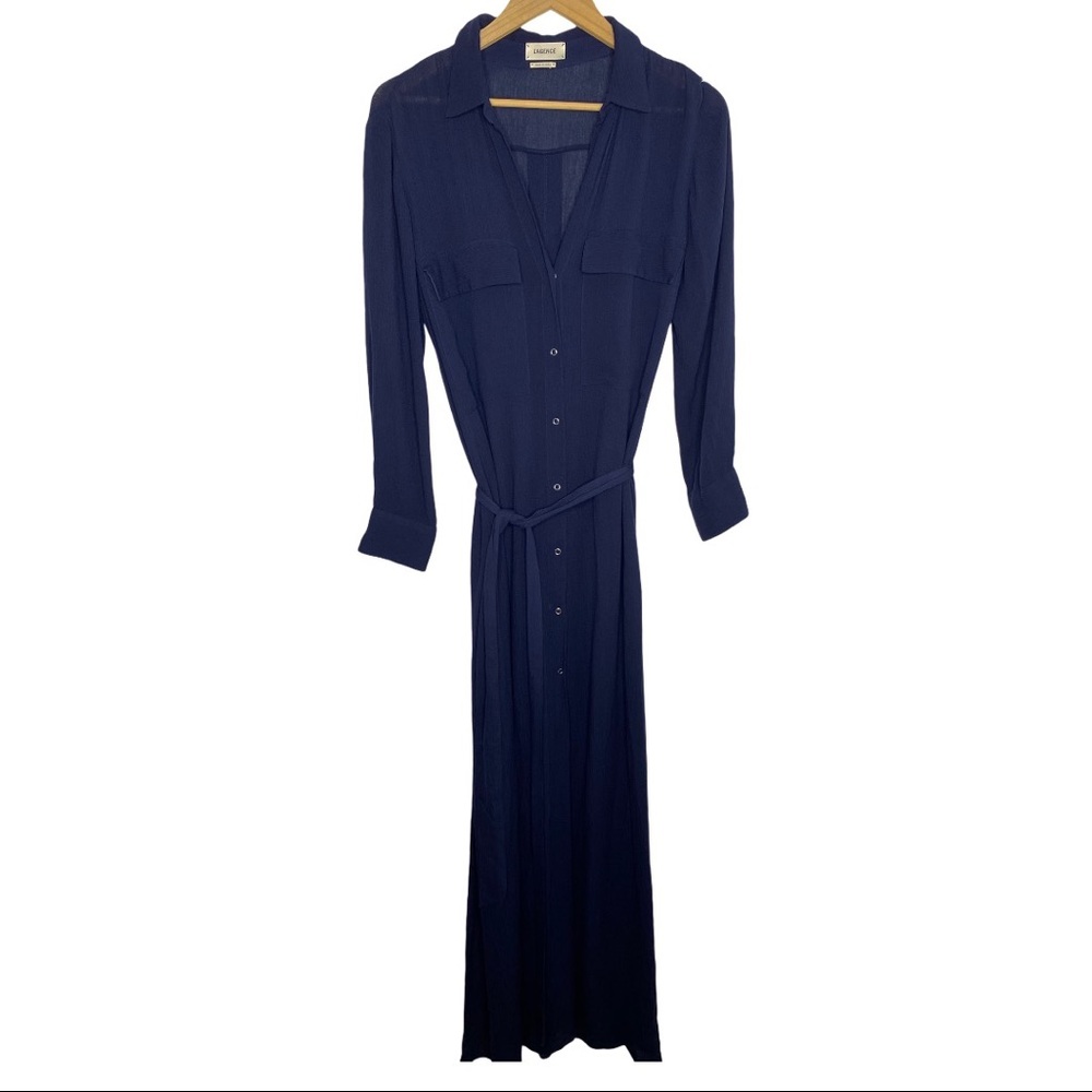 L'Agence Blue Button Down Maxi Shirt Dress